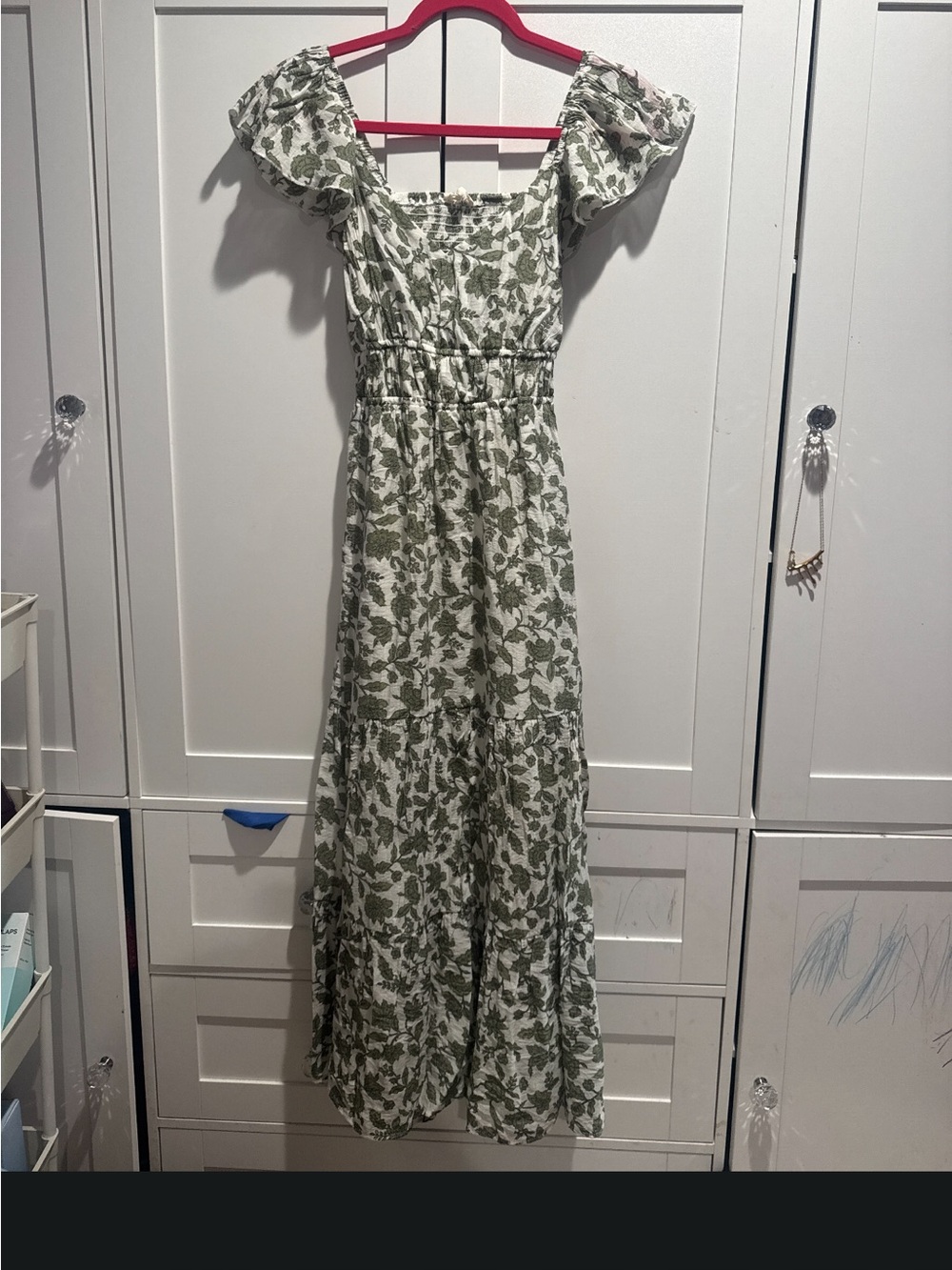 Floral Square-Neck Green Print Maxi Dress